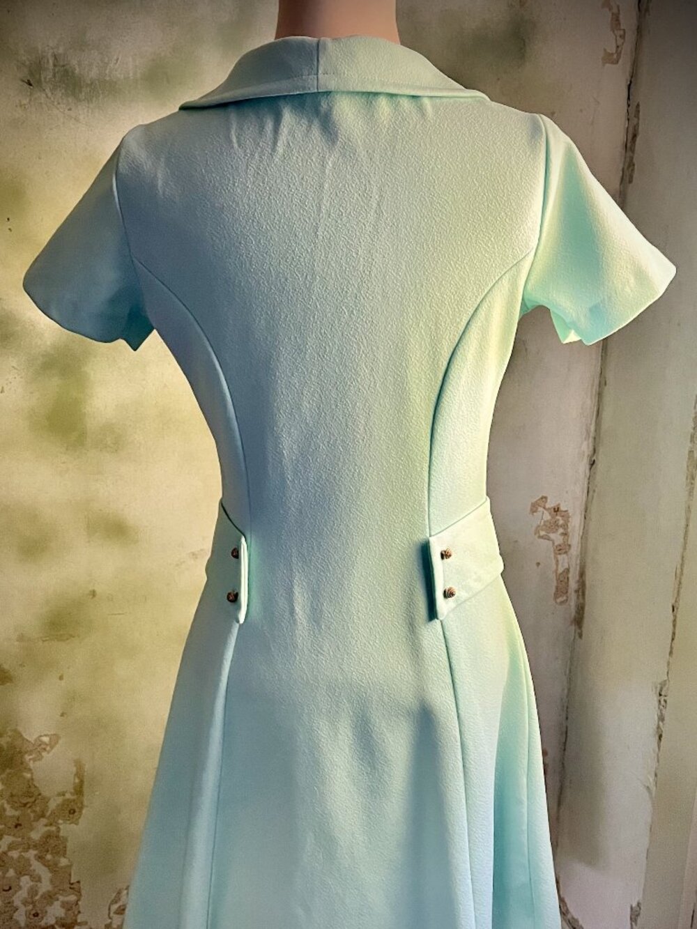 Vintage Sears Jr. Bazaar 60s Mod Mint Mini Dress Gold Buttons XS S - Picture 7 of 13